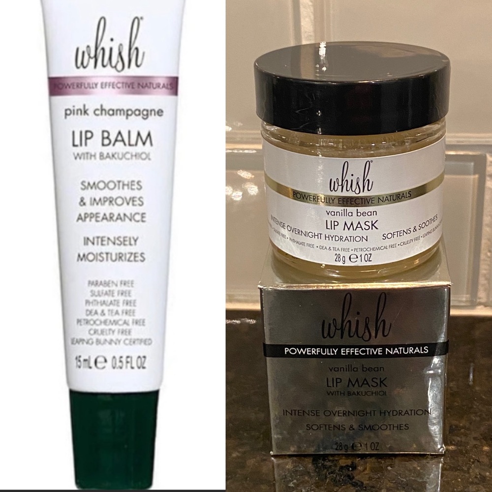 FREE SHIPPING WHISH Pink Champagne Lip Balm with Bakuchiol+Vanilla Bean Lip Mask